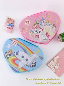 1set 72pcs Heart Shaped Children's Art Supplies Set Including Watercolor Pens, Colored Pens, Crayons, Ideal For Diy Painting In A Gift Box, Suitable For Students - Blue - View 2