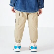 男童弹力腰斜口袋保暖羊毛内衬长裤 - 米色 - 查看 2