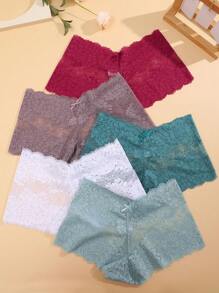 FINETOO 5pcs Women's Lace Butterfly Pattern Low-Rise Panties With Bow - Multicolor - View 5