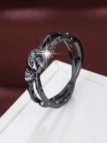 1pc Stylish Halloween Skull Set Zirconia Ring - Gun Black - View 1
