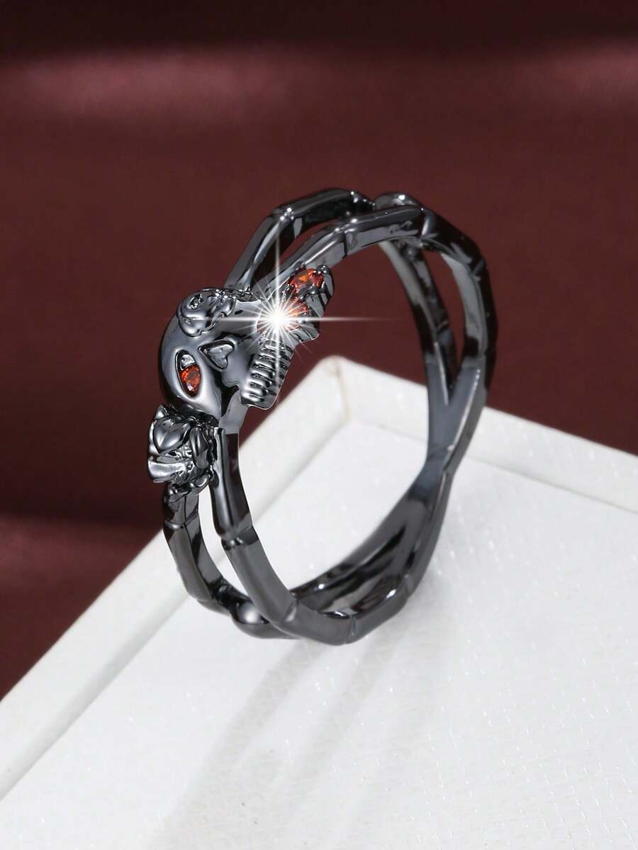 1pc Stylish Halloween Skull Set Zirconia Ring - Gun Black - View 1