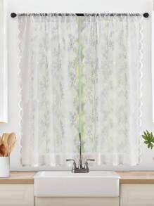 2 Piezas De Cortinas De Encaje Bordado Semi-opacas Para Ventanas De Cocina Adecuadas Para Dormitorio, Baño, Ventana Pequeña - Blanco - Ver 1