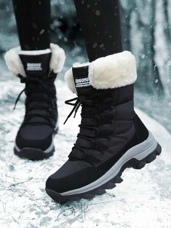 Cizme de zăpadă de damă iarnă caldă căptușită termic, îngroșată, impermeabilă, la modă, înaltă, de dimensiuni mari, pentru regiunea de nord-est