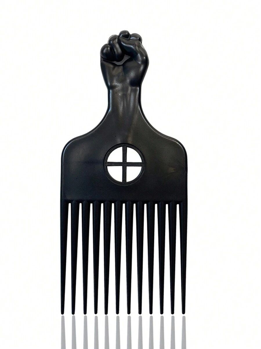 1pc Fashionable Fist-Shaped Black Plastic Comb, Suitable For Barbershop