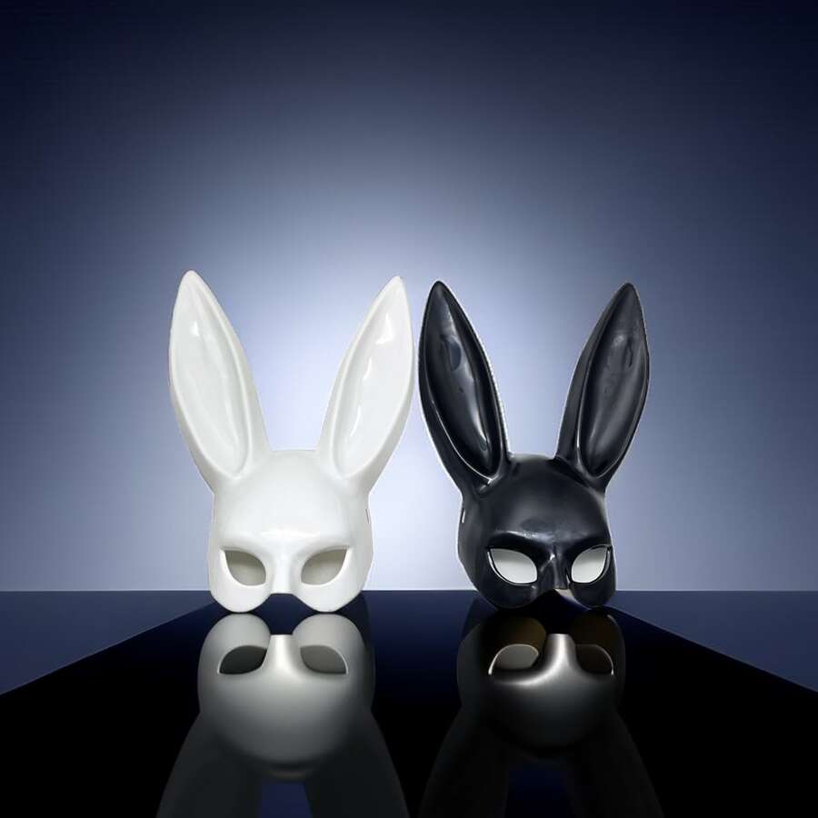 1 Bunny Mask Halloween Masquerade Party Half Face Bunny Mask - White - View 1