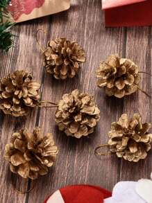 9 件/4 件/套人造松果白松果装饰人造植物天然松果，质朴松果感恩节装饰树花环秋季花环藤条家庭派对装饰带绳（尺寸随机） - 金色 - 查看 4