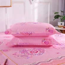 3入組床裙帶貝殼邊和2入組枕套套裝,吸汗和透氣,可機洗,加厚,拉絲和柔軟的織物,全面的包裹帶彈性帶和包邊床裙套裝,(1入組半身裙,2入組枕套),合適的適用於四季,家庭使用 - 彩色 - 查看 6