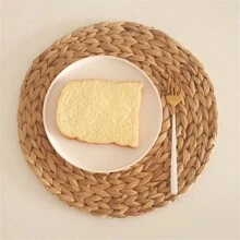 1pc Hand-Woven Water Gourd Straw Round Placemat For Dining Table, Heat Insulation, Anti-Scalding, Drainage Cushion For Cups And Bowls Camping - Apricot - View 11