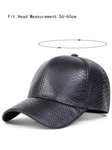 1 Pieza Gorra De Béisbol PU Con Patrón De Cocodrilo Para Hombres, Color Sólido, Protección Solar, Ajustable, Adecuado Para Viajes De Primavera Y Otoño, Playa, Fiesta, Uso Casual - Negro - Ver 4