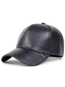 1 Pieza Gorra De Béisbol PU Con Patrón De Cocodrilo Para Hombres, Color Sólido, Protección Solar, Ajustable, Adecuado Para Viajes De Primavera Y Otoño, Playa, Fiesta, Uso Casual - Negro - Ver 1