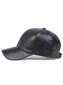 1 Pieza Gorra De Béisbol PU Con Patrón De Cocodrilo Para Hombres, Color Sólido, Protección Solar, Ajustable, Adecuado Para Viajes De Primavera Y Otoño, Playa, Fiesta, Uso Casual - Negro - Ver 3