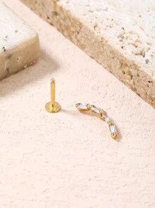 1pc Fashionable 18k Gold Plated Titanium Steel Diamond Stud Earring Suitable For Ladies' Daily Wear - Yellow Gold - View 3