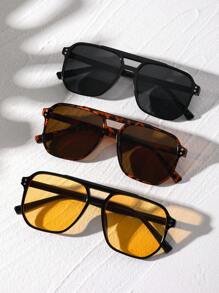 3 Pairs Women's Square Rivet Fashion Glasses Set, Orange, Black, Yellow - Multicolor - View 1