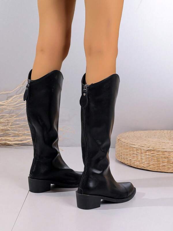 Women's Black High Heel Knee Boots With Waterproof Platform, Winter