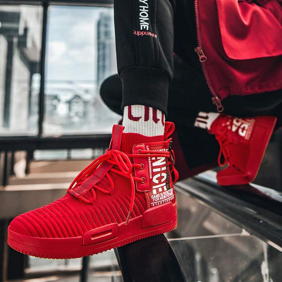AHICO Men's Walking Shoes Lace Up Fashion Sneakers High Top Casual Athletic Shoe For Men - 紅色 - 查看 1