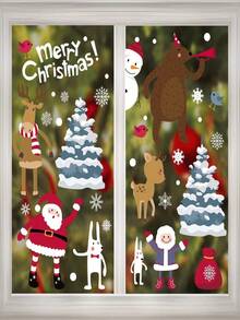 300PCS Christmas Window Clings Stickers, Double Sided Removable Xmas Window Gel Cling Snowflake Window Sticker Decals for Christmas Window Glass Decorations - Multicolor - View 1