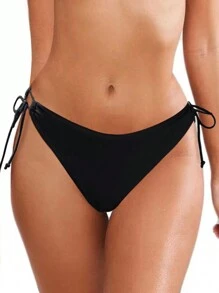Solid Tie Side Bikini Bottom - Black - View 1