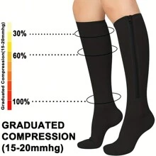 1 Đôi tất nén thể thao ngoài trời unisex - Cao đến đầu gối, áp lực 15-20mmHg, khóa kéo bên hông, thiết kế kín mũi, thích hợp cho thể thao. - Màu be - Xem 4