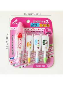 4入組修正帶補充組,可愛的裝飾點擊式校正帶文具辦公校用品kawaii可愛配件