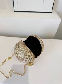 Glamorous Glitter Bling, Sequin, Luxury, Shiny Fashionable Rhinestone-Decorated Round Ball Design Ladies' Evening Clutch Evening Bag, Dinner Bag For Party Girl, Woman, Bride Perfect For Party, Wedding, Prom, Dinner/Banquet, For - Gold - View 3