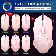 MageGee 1pc G10 Wired Gaming Mouse, 7 Colors Breathing LED Backlit Gaming Mouse, 6 Adjustable DPI (up to 3200 DPI), Ergonomic Optical Computer Mouse with 7 Buttons Compatible With Windows PC Gamers - Pink