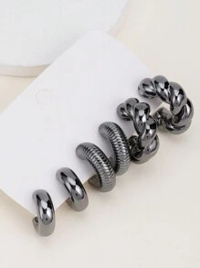 3 對簡約幾何 C 形砲銅色壓克力女式耳環，復古休閒造型 - 槍黑色 - 查看 1