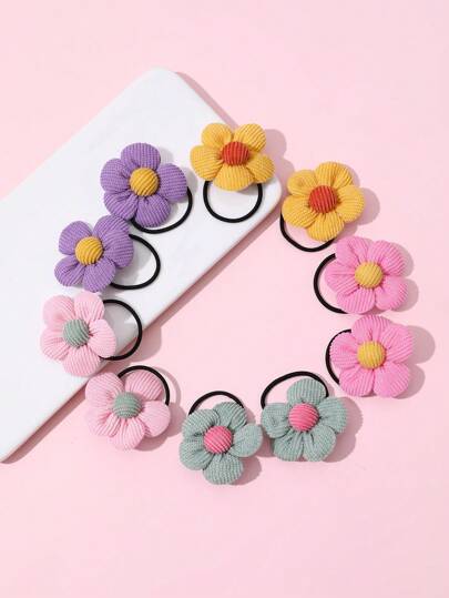 10个/套彩色花朵发圈套装，适合日常装饰