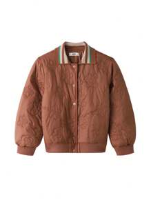 Annil 女童冬季純色甜美保暖時尚短款撞色高領冬襯衫 - 深棕色 - 棕色 - 查看 1