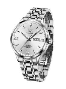 歐立時男式機械錶,男士豪華休閒時尚禮物錶,不銹鋼防水發光男士手錶 - 白色 - 查看 4