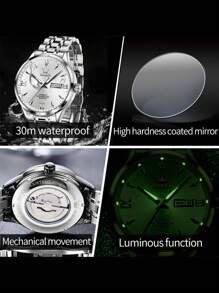 歐立時男式機械錶,男士豪華休閒時尚禮物錶,不銹鋼防水發光男士手錶 - 白色 - 查看 5