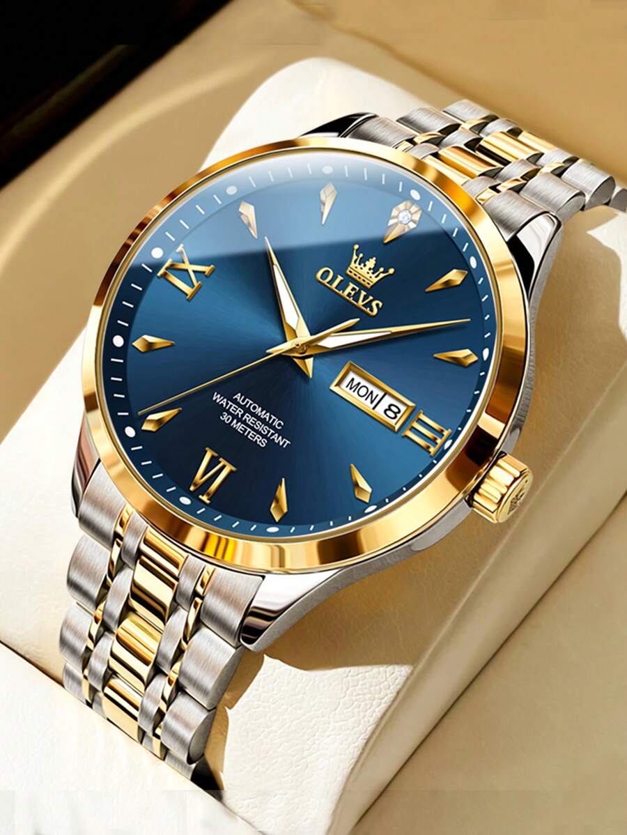 Olevs男士機械手錶品牌豪華休閒時尚男士禮物手錶不銹鋼防水發光男士手錶假日