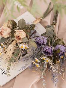 1束人工花卉,復古花束,玫瑰聖誕婚禮家庭裝飾照片道具假花