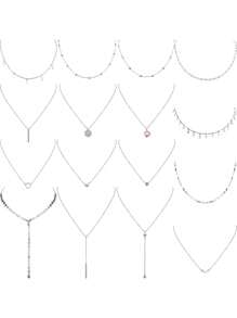 16pcs Bohemian Style Personalized Necklace Set For Autumn And Winter Daily Sweater Chain Collocation - Silver - View 2