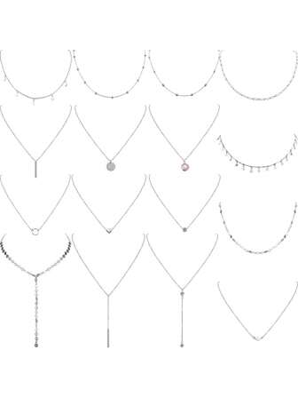 16件套波西米亚风个性化项链套装，适合秋冬季日常搭配毛衣和项链