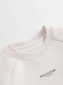 2pcs/set Young Girls' Casual Sports Raglan Sleeve Loose Round Neck Sweatshirt And Flared Pants Fall Outfits - Beige - View 4