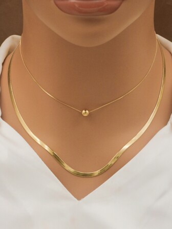 2pcs Stainless Steel Ball Shape Necklace Chain Set Blade Chain Women Luxury Jewelry Set Festive Gifts For Girls Party Accessories