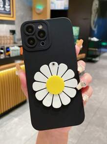 1 pezzo Custodia per telefono con motivo di girasole con specchio compatibile con Apple / Samsung / Xiaomi / Oppo / Infinix / Vivo / Realme - nero - Visualizzare 2