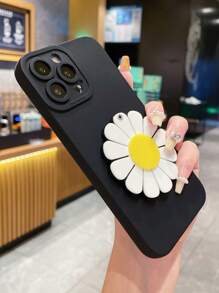 1 pezzo Custodia per telefono con motivo di girasole con specchio compatibile con Apple / Samsung / Xiaomi / Oppo / Infinix / Vivo / Realme - nero - Visualizzare 4