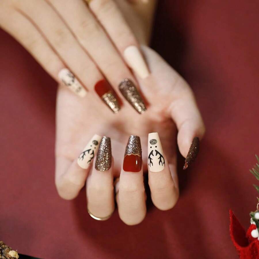 False Nails Press On Nail Christmas Nail Wear Complete Collection Nail Stickers - Red and White - View 1