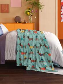 1片戴帽腊肠犬禮物雪橇聖誕圖案毛毯,柔軟保暖的毛絨毯,適用於家庭裝飾、客廳、沙發、躺椅和臥室