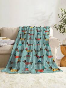 1片戴帽腊肠犬禮物雪橇聖誕圖案毛毯,柔軟保暖的毛絨毯,適用於家庭裝飾、客廳、沙發、躺椅和臥室