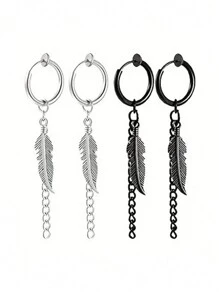 1對簡單時尚不用打洞不銹鋼男士耳夾,日常穿戴禮物