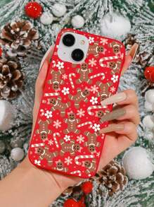 1pc Hand-painted Christmas Gingerbread Man Phone Case Compatible With Iphone - Multicolor - View 1