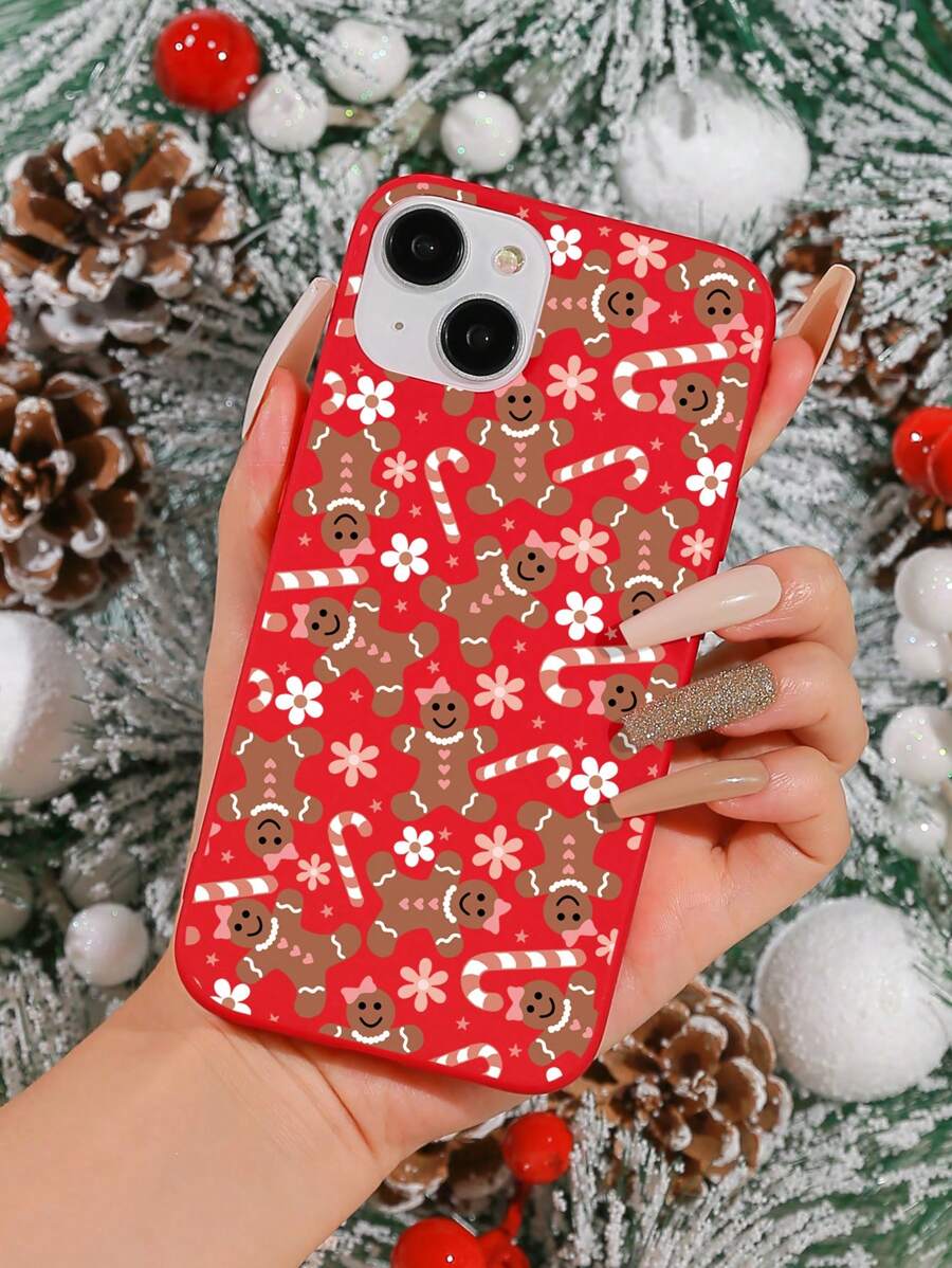 1pc Hand-painted Christmas Gingerbread Man Phone Case Compatible With Iphone - Multicolor - View 1