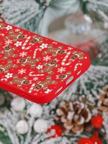 1pc Hand-painted Christmas Gingerbread Man Phone Case Compatible With Iphone - Multicolor - View 3