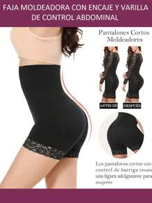 Faja Corsé Moldeadora de abdomen con compresión, cintura alta y pantaloncillo con encaje invisible (FAJA COLOMBIANA) XL/XXL  OUTFIT COQUETTE, AESTHETIC - Negro - Ver 2