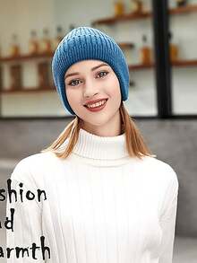 Solid Color Knitted Earflap Hat For Adults - Burgundy - View 2