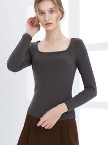 女士秋冬厚保暖胸墊上衣,磨毛面料,修身高領長袖內衣