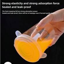 6pcs/set Household Dustproof Silicone Sealing Fresh-keeping Cover Elastic Universal Food Bowl Lid For Fridge - White - View 4