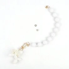 1pc Lovely Balloon Dog White Phone Case With Pearl Chain Strap, Phone Wristband Accessory For Diy Decoration, Korean Ins Style - White - View 4